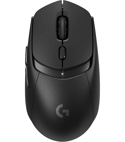 Packshot fixe d'une souris gaming Logitech noire sur fond blanc